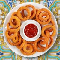 Olympic Rings · Breaded onion rings deep fried till golden and crisp.