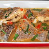 Tilapia  Pepper Soup · Includes small White Rice