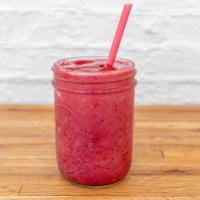 Fit Smoothie · Peanut butter, strawberry, blueberry, and banana blended with milk.