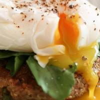 Eggs Florentine · Two poached eggs, hollandaise sauce, fresh spinach, English muffin.