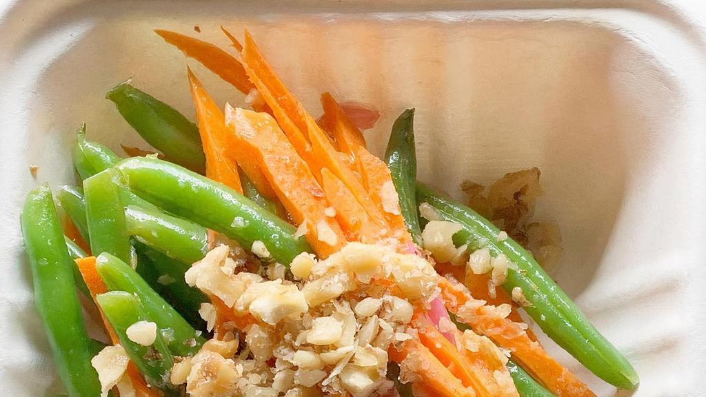 Lemony Green Bean Salad · Green Beans with Lemon Vinaigrette, Pickled Red Onions, Carrots and Walnuts