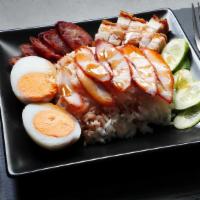 Spt'S Bbq Pork On Rice · BBQ pork, sausage and cucumber.