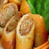 Crispy Spring Rolls (4 Rolls) · Crispy spring rolls stuffed with vegetables and pork and glass noodles served with homemade ...