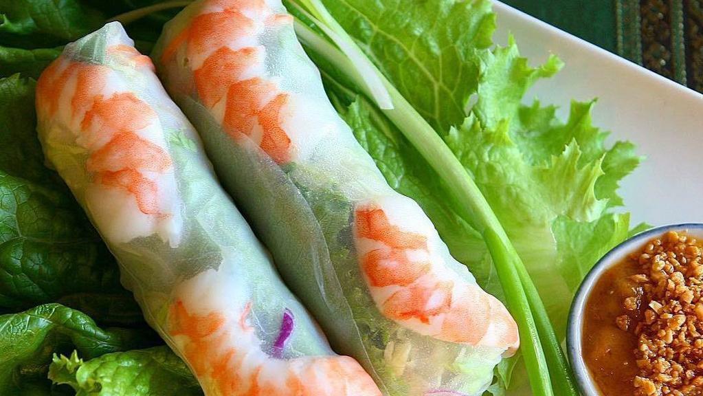 Fresh Spring Roll Shrimp (3 Rolls) · Steamed rolls stuffed with fresh vegetables and shrimp, served with spicy peanut sauce.