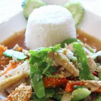 Garlic Stir-Fried · Selected meat or vege/tofu stir-fried richly flavored with garlics, bell, snow peas, carrots...