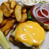 Keys' Burger · 1/2 lb.ground beef patty or a ground turkey patty with American cheese blend, lettuce, tomat...
