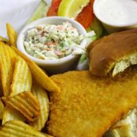 Keys' Fish Sandwich · Fried cod with lettuce, tomato and tartar sauce. Served with choice of fries.