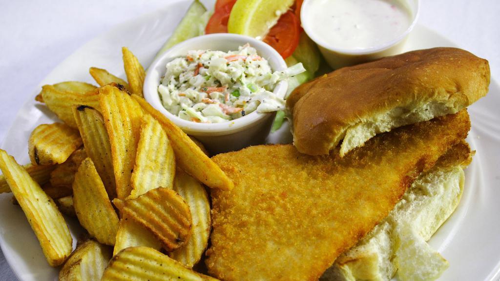 Keys' Fish Sandwich · Fried cod with lettuce, tomato and tartar sauce. Served with choice of fries.