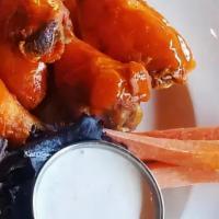 Chicken Wings · Fried, tossed with choice of sauce: Buffalo / House BBQ / Buffalo BBQ / Celery / Carrots / R...