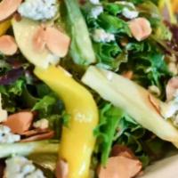 Gf Honey Citrus Salad · Mixed greens / Granny Smith apples /  Mangoes / Toasted almonds / Blue cheese crumbles / Hon...