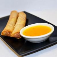 Spring Rolls (2) · Cabbage, celery, carrot, and bean thread noodle wrapped in spring roll wrapper. Served with ...