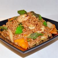 Basil Fried Rice One Size · Fried rice with egg, basil, bell pepper, onion, and green onion.