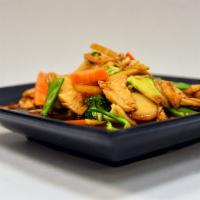Pad Pak One Size · Broccoli, mushroom, bamboo shoot, cabbage, water chestnut, carrot, snow pea in brown sauce.