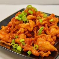 Bangkok Chicken One Size · Battered chicken, stir-fried in our house special sauce topped with green onion.