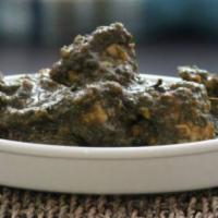 Chicken Saag · Boneless chicken cooked with spinach, herbs and fresh spices.