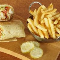 Chicken Bacon Ranch Wrap* · Chopped chicken tenders, applewood smoked bacon, swiss cheese, shredded lettuce, diced tomat...