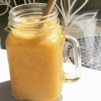 Carrot Ginger Turmeric · almond milk, carrot juice, banana, pineapple, turmeric, ginger