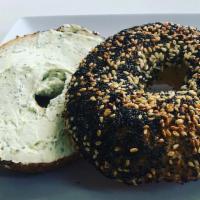 Bagel + Cream Cheese · Plain or everything bagel with choice of cream cheese