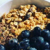 Granola Berry · Choice of base, granola, blueberries, agave, slivered almonds