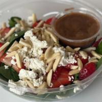 Nosh Salad · spinach, goat cheese, strawberries, slivered almonds, balsamic vinaigrette (gf)