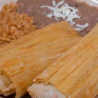 #7 Tamales Dinner · Side of Rice | Side of Beans | 16oz Fountain Drink