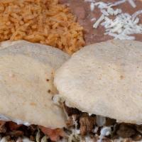 #13 Gordita Dinner · Side of Rice | Side of Beans | 16oz Fountain Drink