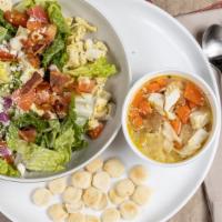 Soup And Salad With Chicken Combo · Choice of 1/2 salad, small soup.