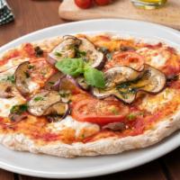 Eggplant, Roasted Red Peppers & Ricotta Cheese Pizza · Our house made dough, made fresh daily topped with roasted eggplant and red peppers and crea...