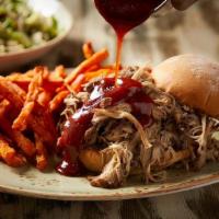 Pulled Pork · House smoked pulled pork with, side of coleslaw, bbq sauce, and fries