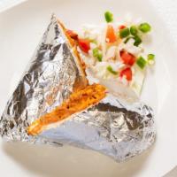 Burritos · Topped with beans, cheese, Pico de gallo, rice, guacamole and sour cream.

Pico de gallo is ...