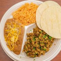 Combo Platter · Served with rice, beans, 3 tortillas, and a drink