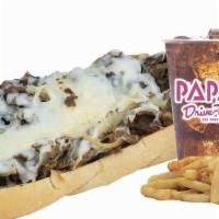 #8 Steak, Onion & Cheese Combo · Grilled steak with onions and cheese. Fries and a pop