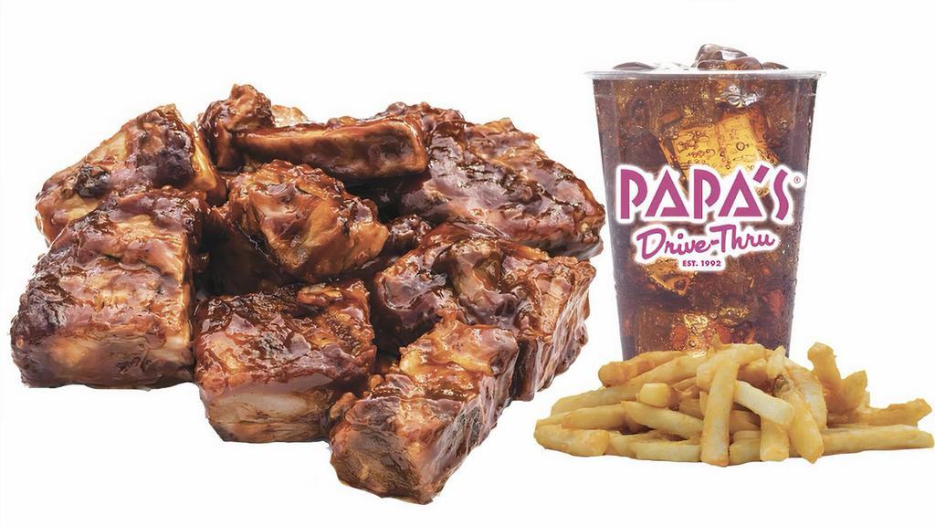 #11 1/2 Lb Bbq Rib Tip Combo · Rib tips in BBQ Sauce with fries and a pop