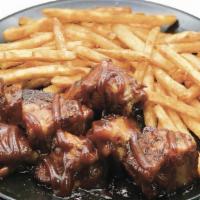 1Lb Bbq Rib Tip Dinner · 1 pound BBQ Rib Tips served with reg fries, a breadroll and coleslaw
