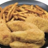 5Pc Chicken Strip Dinner · Chicken tenders served with reg fries, a breadroll and coleslaw