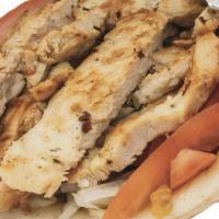 Grilled Chicken Pita · Marinated grilled chicken breast with mayo letuuce tomatoes and cheese