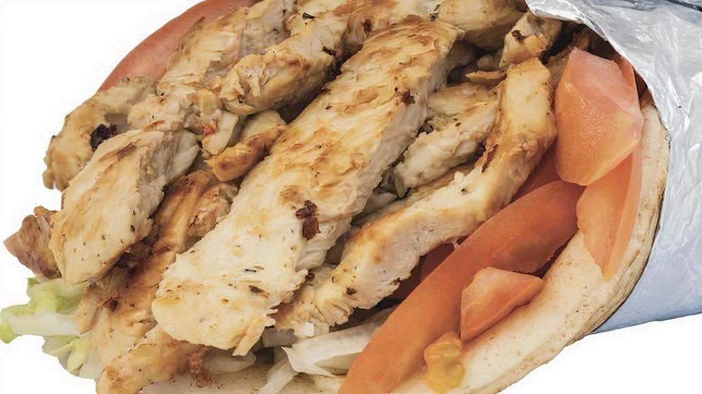 Grilled Chicken Pita · Marinated grilled chicken breast with mayo letuuce tomatoes and cheese