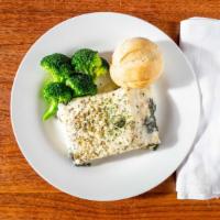 Spinach Lasagna Meal  · 1 Pound of our Hearty Spinach and Ricotta Bechemel Lasagna, Steamed Broccoli, and a Dinner R...
