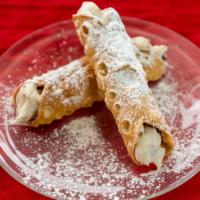 Italian Cannoli (One Piece) · Crispy Italian pastry filled with sweet cream and chocolate bits then dusted with confection...
