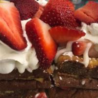 Strawberry Shortcake French Toast  · Challah French toast coated with graham crackers stuffed with homemade cream cheese frosting...
