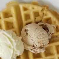 Steam 'N Cream Waffle · Your choice of homemade ice cream paired with fresh whipped cream on a fluffy waffle.