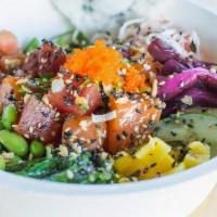 The Pokebap  · White Sushi Rice + Organic Salad + Tuna + Salmon [Flash-marinaded with our Spicy Poke Sauce ...