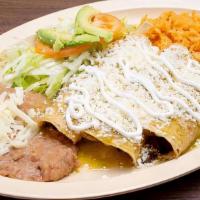Green Sauce Chicken Enchiladas  · Served with cheese and sour cream