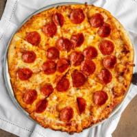 Pepperoni Pizza · Regular. Topped with our 100% natural, real cheese blend and loaded with spicy pepperoni.