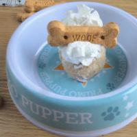 Homemade Pup Cream · Bananas + Peanut butter + coconut oil topped with fresh whipped cream and a pup cookie