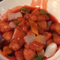 Sweet Sour Chicken · Signature strawberry sweet sour sauce, bell peppers, onion, pineapple
