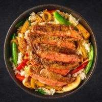 Spicy Pepper Ribeye Steak · 8 oz ribeye, rice stick noodles, green pepper, roasted red pepper, jalapeño, garlic, teriyak...