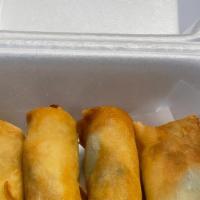 Egg Rolls (4) · Spring roll pastry wraps with chicken, clear noodle, shredded carrot, and cabbage, deep frie...