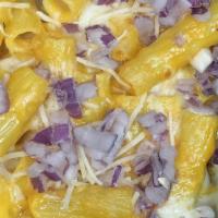 Factory Chili Pasta · Imported rigatoni pasta tossed out five cheese blend on top of our home chili. Baked with mo...