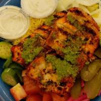 Chicken Breast Bowl · Freshly grilled chicken breast on a bed of either rice, lettuce or hummus served with lettuc...